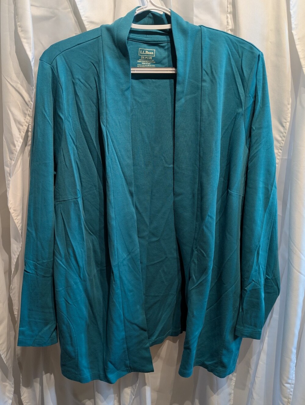 17 L.L. Bean Open Front Cardigan Sweater Womens 2X Plus Teal Supima Cotton Poc